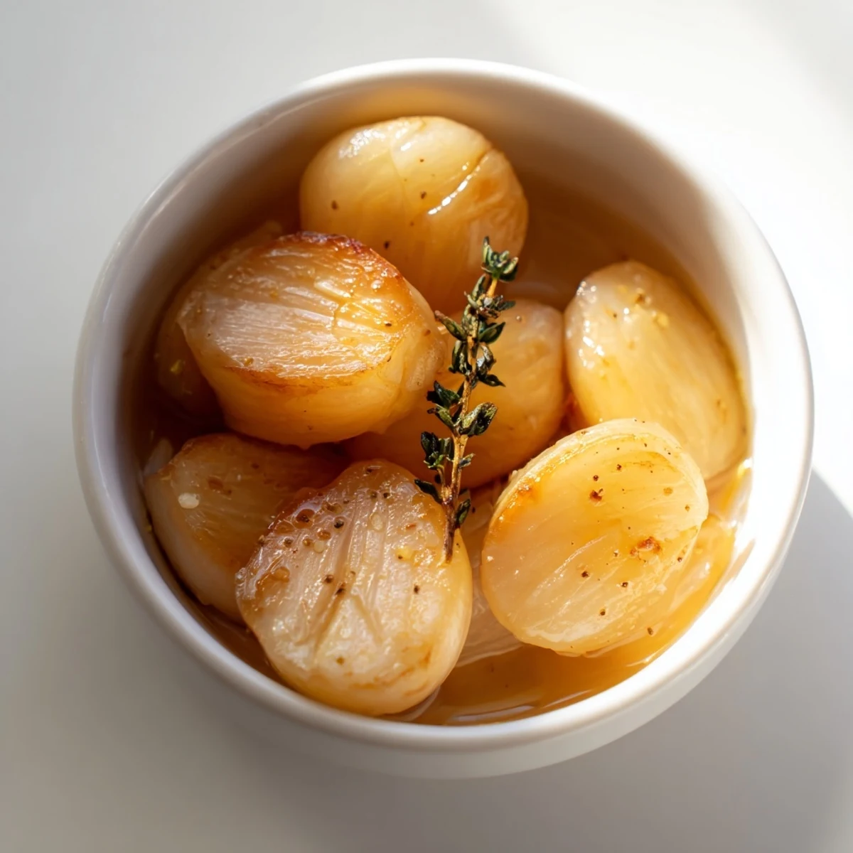 Small ovenproof dish with garlic cloves covered in oil, ready to be roasted in the oven.