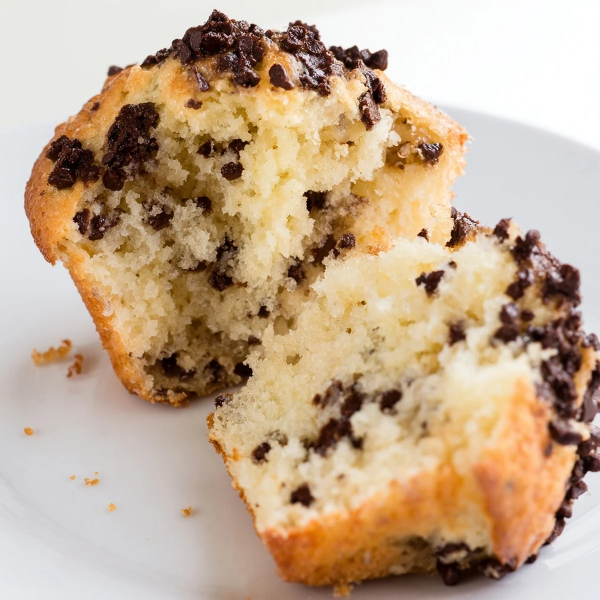 Warm Chocolate Chip Muffins, with gooey chocolate pools, are ready for breakfast.