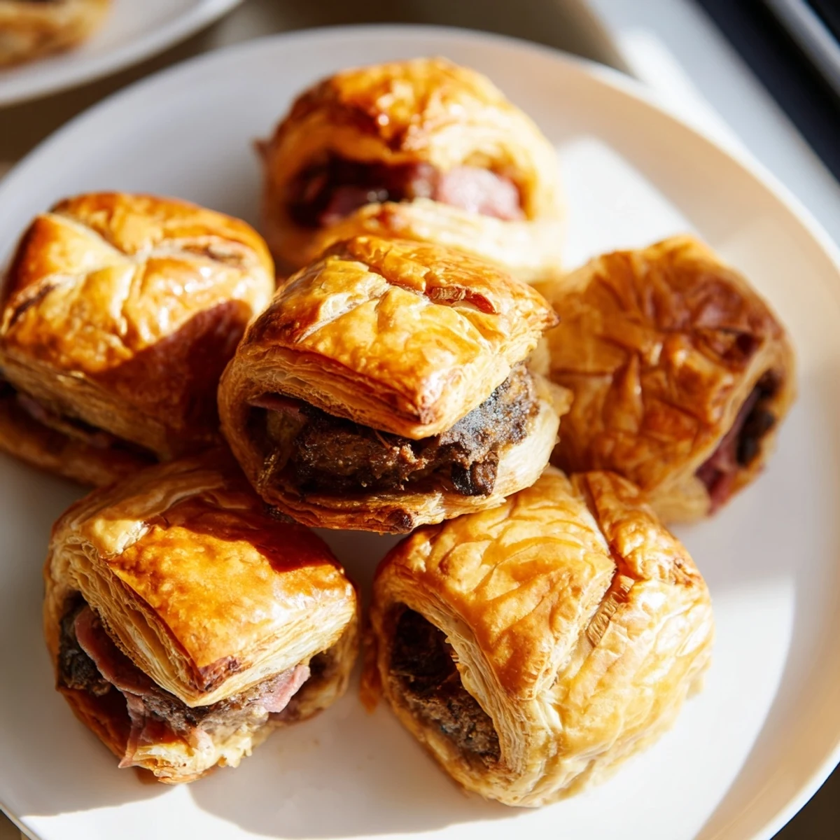 Tender beef tenderloin cubes wrapped in puff pastry with rich mushroom duxelles for parties.