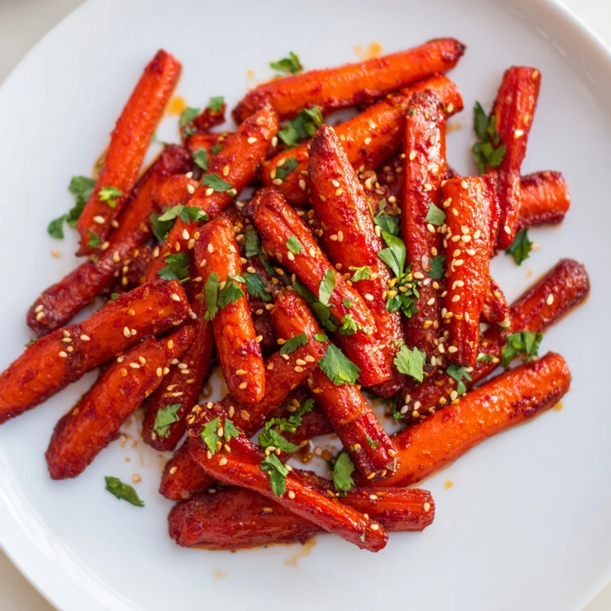 Whole roasted carrots with a bold harissa glaze, tender and caramelized, perfect for a vegan, gluten-free side or mezze spread.